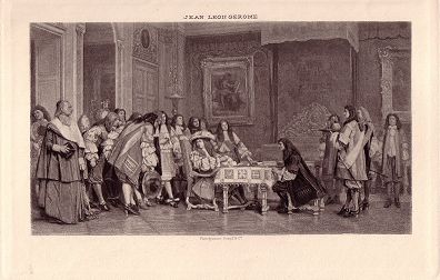 Moliere at breakfast with Louis XIVfrom our Antique Prints Catalogue - phoenixant.com