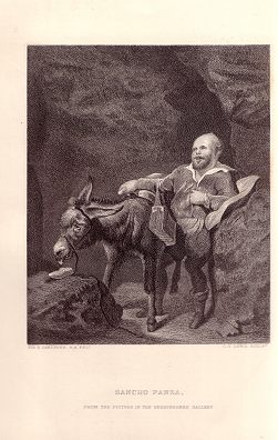 Steel engraving of Sancho Panza from our Antique Prints Catalogue - phoenixant.com