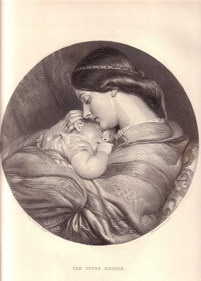 The Young Mother Steel engraving  from the  Art Journal 1877.   Painter:  C.W. Cope R.A., Engraver:  J.H. Robinson from our Antique Prints Catalogue - phoenixant.com