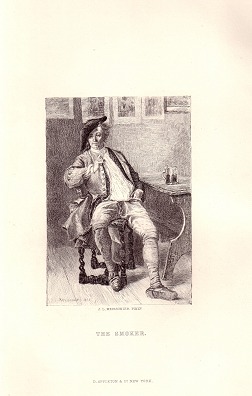 Steel engraving  from the  Art Journal 1877. The Smoker from our Antique Prints Catalogue - phoenixant.com