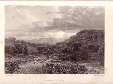 Steel engraving  from the  Art Journal 1877. Sunset - Sussex from our Antique Prints Catalogue - phoenixant.com