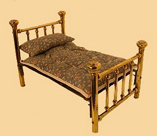 Charming brass doll's bed with  mattress and pillow Charming brass doll's bed with  mattress and pillow